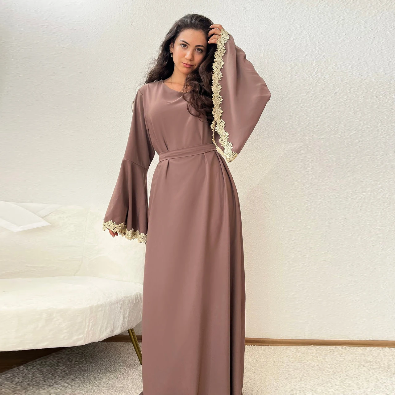 2024 High Quality women Modest Dress cuff Embroidery muslim women luxury Abaya Satin silk Maxi islam women clothing