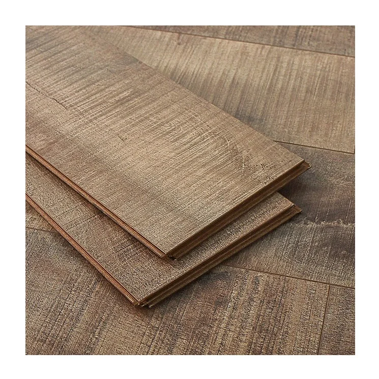 12mm Brown Distressed HDF Non Slip Dark Grey Laminate Flooring