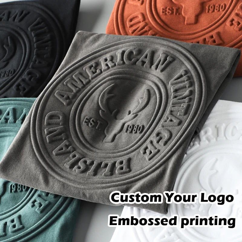 OEM puff printing Emboss logo Tee shirt Men Organic Cotton tshirt Oversize Plain Graphic Custom 3D Embossed mens T-Shirts