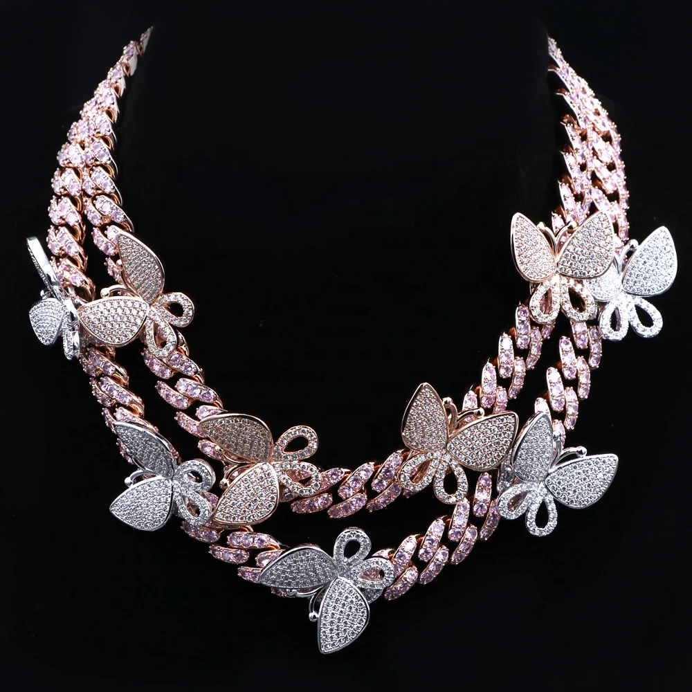 Hip Hip Jewelry Vintage Diamond Butterfly Cuban Chain For Men
