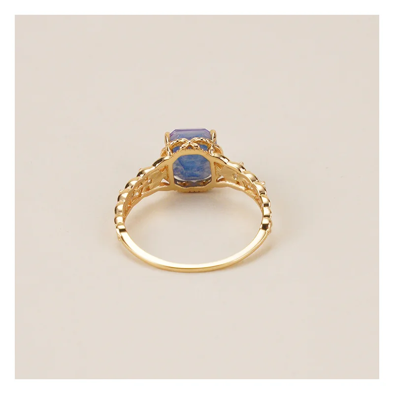 925 Sterling Silver 14K Gold Plated Gemstones Christmas Limited Happiness Olive Leaf Vintage Square Amethyst Ring