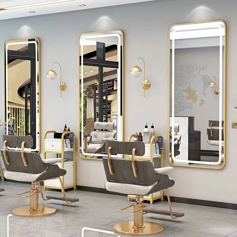 Retro Hair Salon Furniture Mirror Beauty Hair Salon mirror Led Lighted Stations Hairdressing Styling Station Makeup Mirror