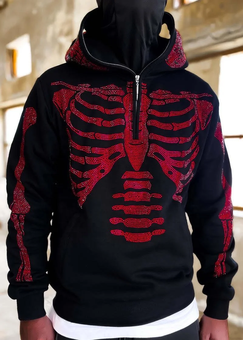 Custom OEM Y2K Hoodie Sweatshirts For Men Loose Skull Hot Drill Printing Long-sleeved Hooded Sweatshirt Pullover Jacket Male