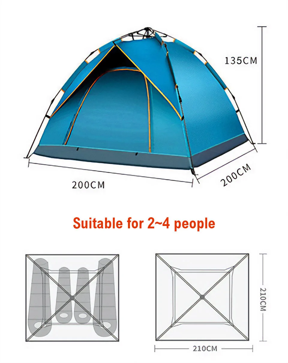 3-4 Person Family Travel Portable Automatic Tent Outdoor Picnic Fishing Camping Pop Up Tent