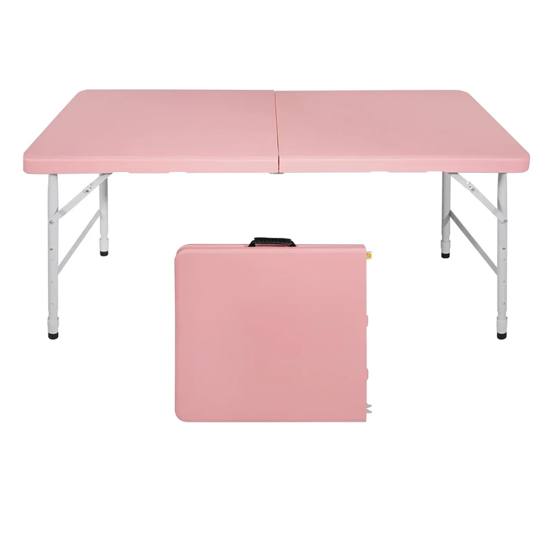 IUNNDS 4FT 6FT 8FT Folding Picnic Table Portable Pink Color Fold-in-Half Plastic Garden Dining Picnic Party Table