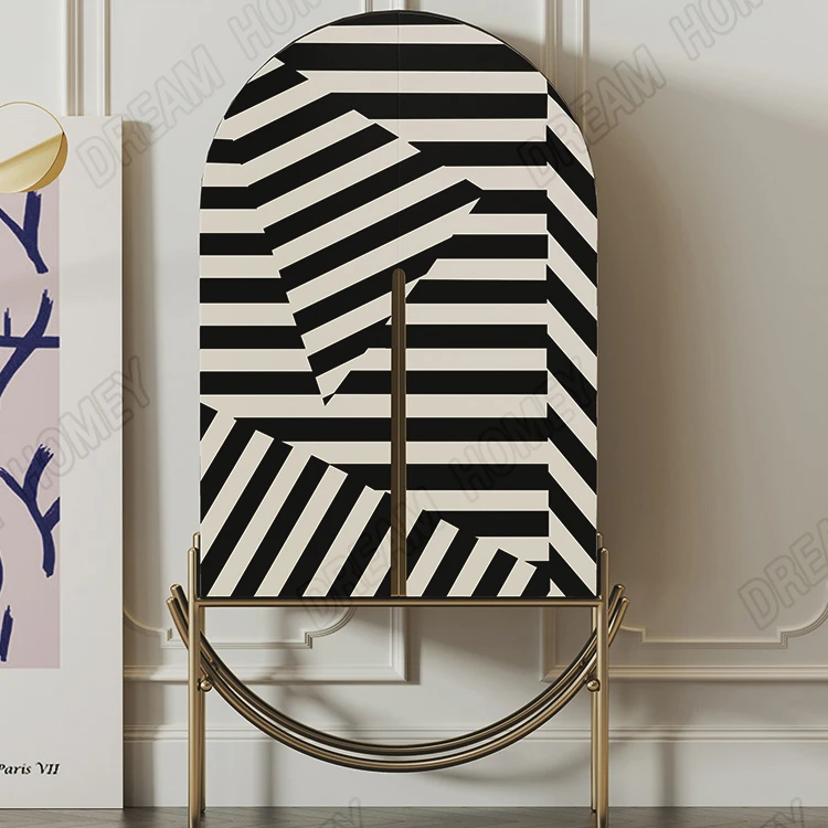 Light luxury living room hand painting zebra pattern bucket cabinet Senior art decorative cabinet modern villa side cabinet