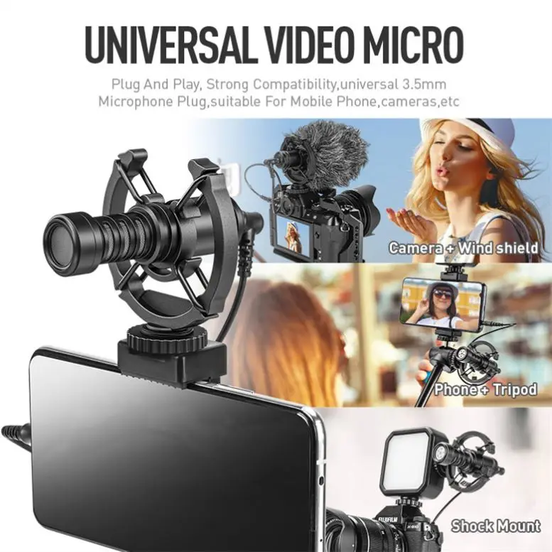 ANJIESI Video Shotgun Microphone Vlogging Kit with Mini Foldable Tripod Stand Fill Light Led for Smartphones Recording,Vlogging