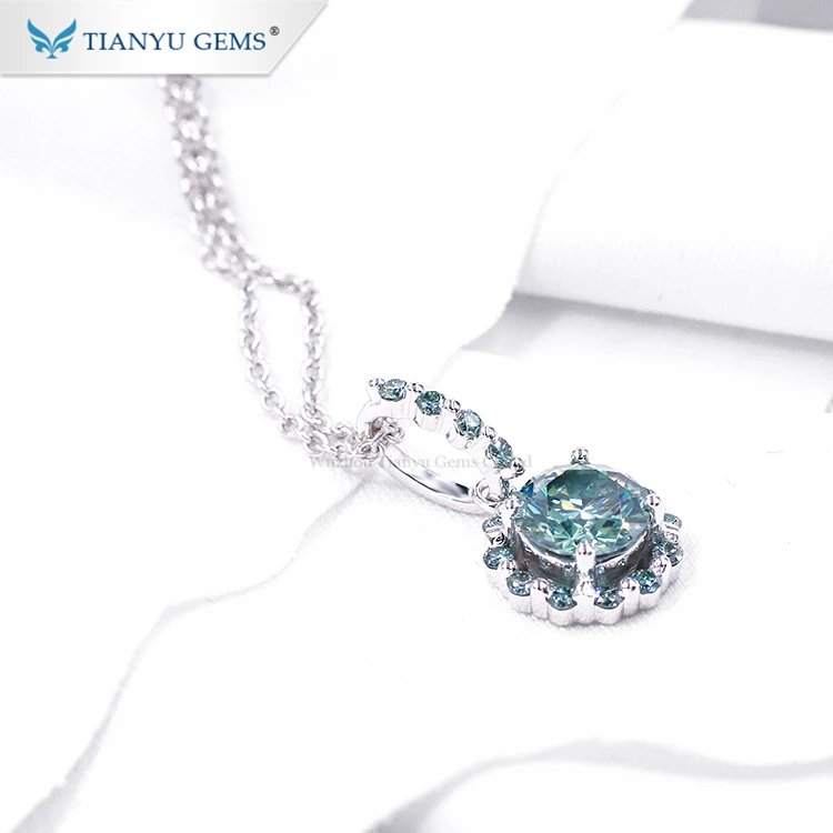Tianyu Customized 14K 18K Solid White Gold Green Moissanite Diamond Pendant & Necklace