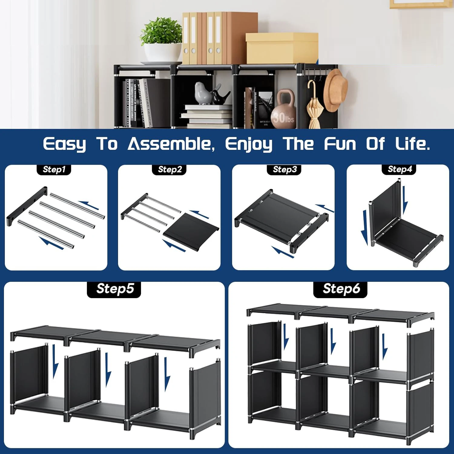 3-Row Bookshelf Modular Storage Rack, Vertical Cabinet Bookshelf in Bedroom Living Room, Suitable For Storing Books And Clothes