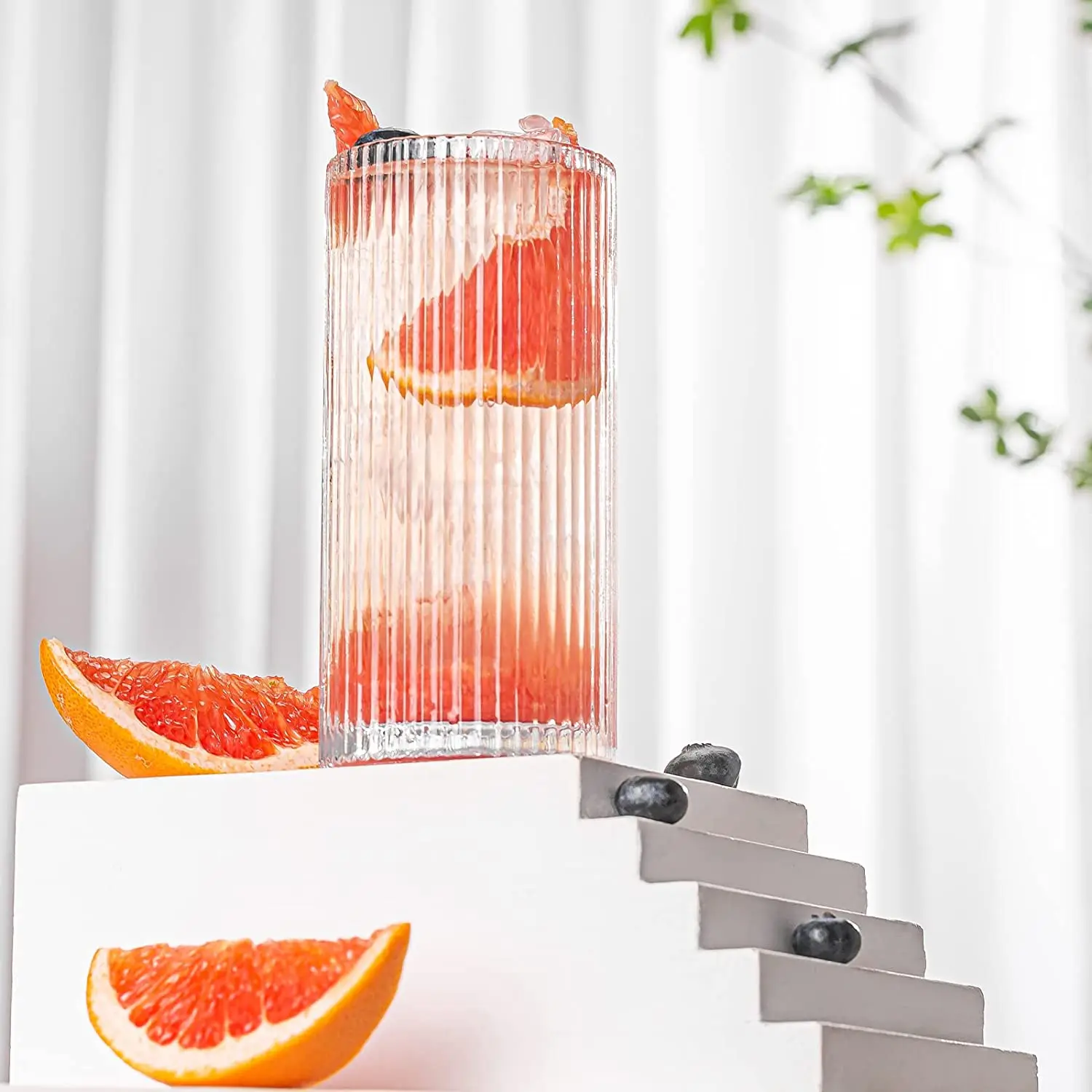 High quality business Reusable juice Glass Cup Christmas Gift Boxes For frinking Glasses Ribbed Glass