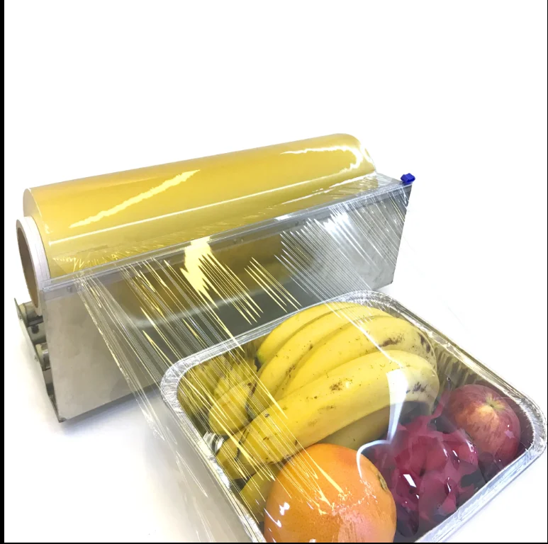 Factory wholesale price slide cutter strech film best fresh food wrap transparent pvc cling film