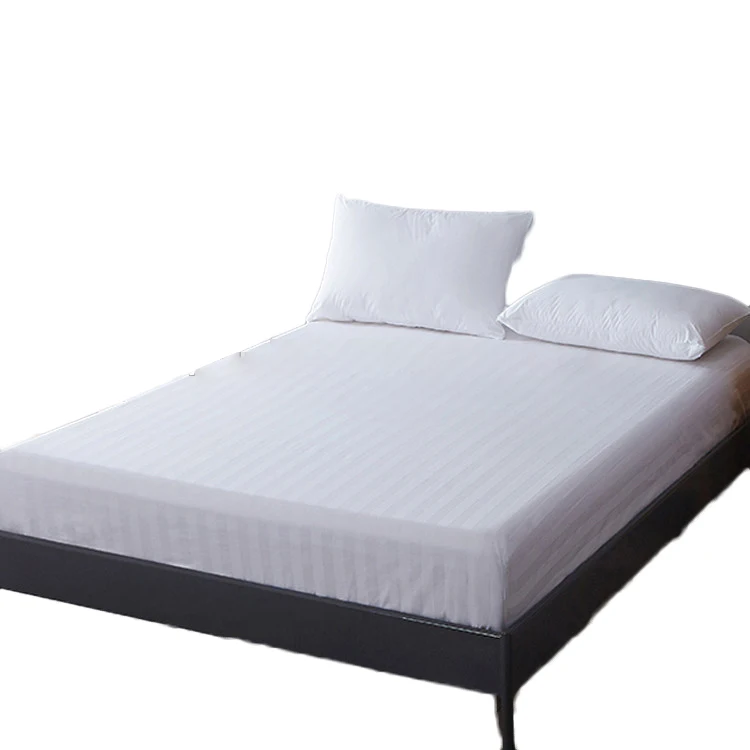 Factory suppliers luxury king size 3cm satin stripe 100% cotton elastic fitted bed sheet