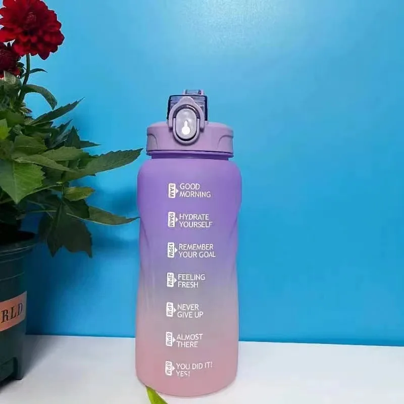 Outdoor One click flip top lid Gym Sport Gradient Multicolor Gallon Water Jug 2 Litre Plastic Bespoke Water Bottle with Handle