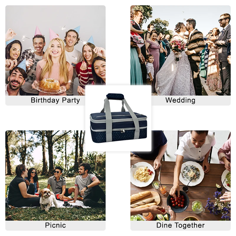Double Decker Parties Picnic Beach Casserole Carrier Thermal Lunch Bag Tote Cooler Bag