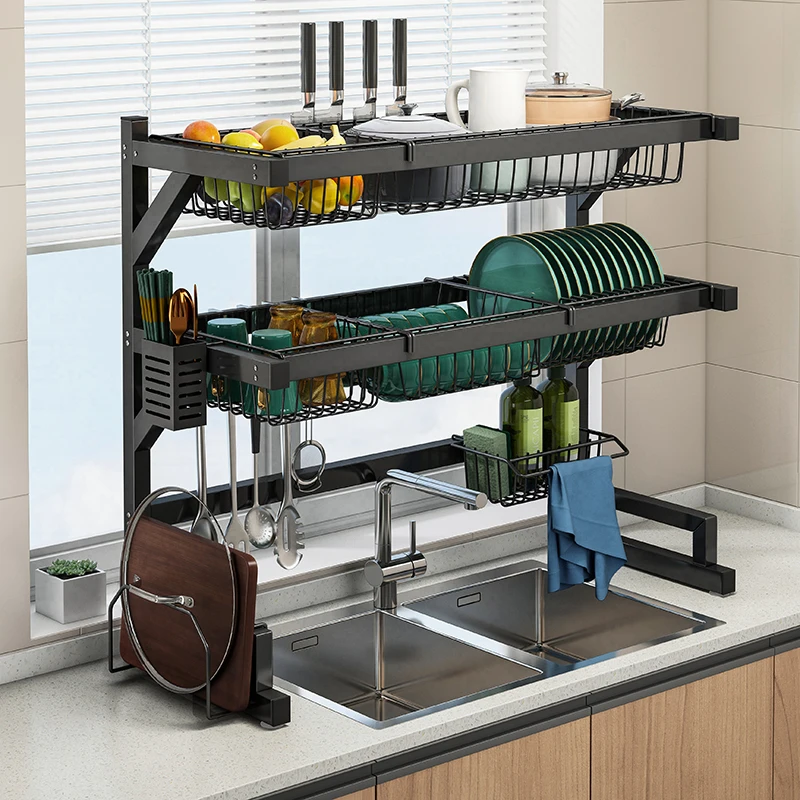 Rack Over The Sink Drainer Shelf For Kitchen Double Layer Stainless Steel Tableware Drying Rack