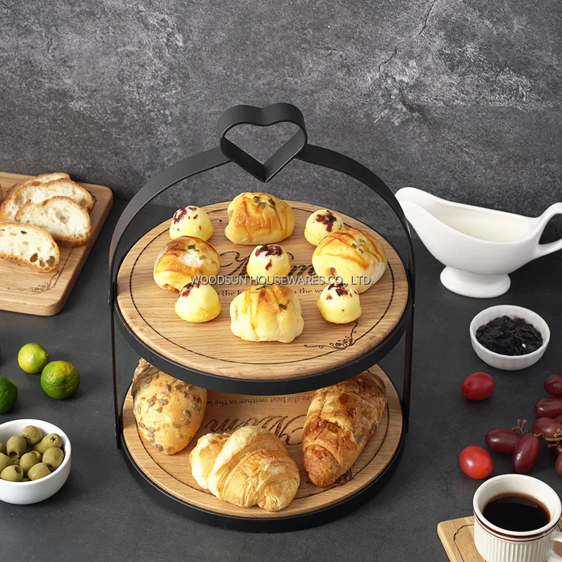 Woodsun 2023 Serving Two Layers Cake Stand Rack Wooden Plate