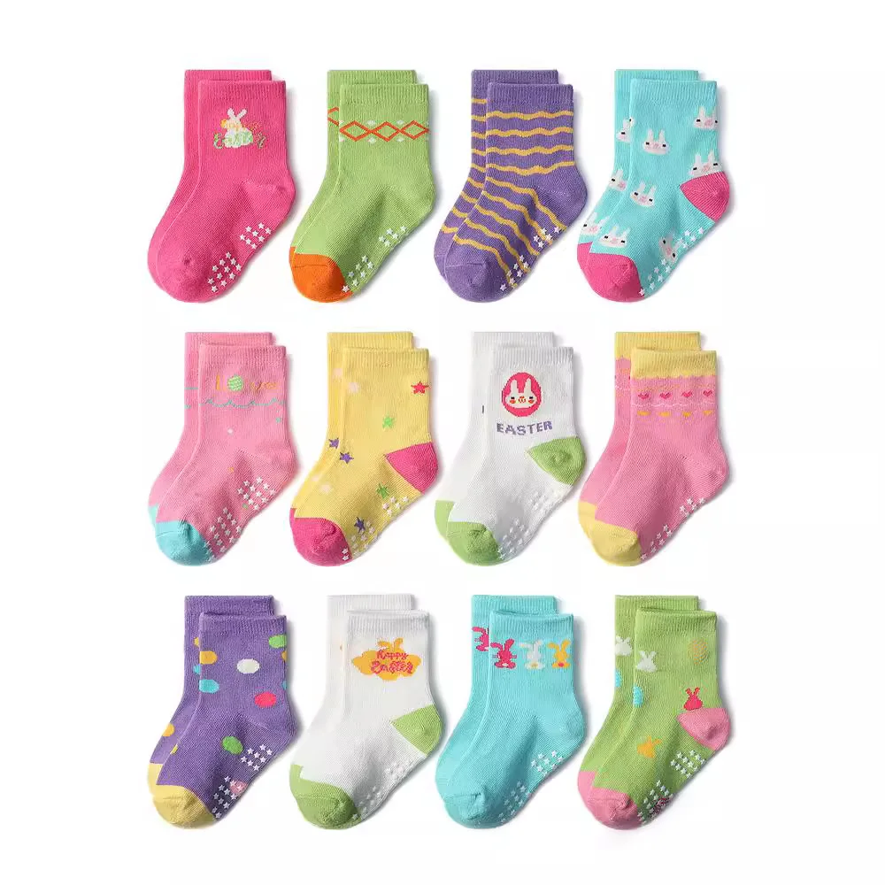 Newborn Baby Boy Toddler Knitted Knee-High Kid Socks Cute Cartoon Animal Floor Grips Organic Cotton Anti-Slip Slipper Walk Socks