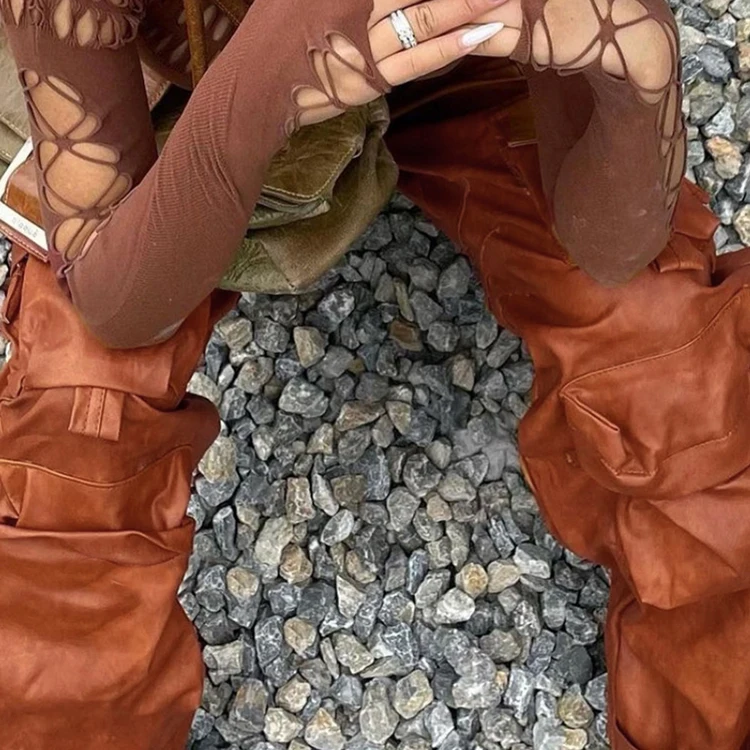 Custom OEM Manufacturer Vintage Pockets High Waist Streetwear baggy Casual ladies Long parachute Cargo Pant for women Trousers