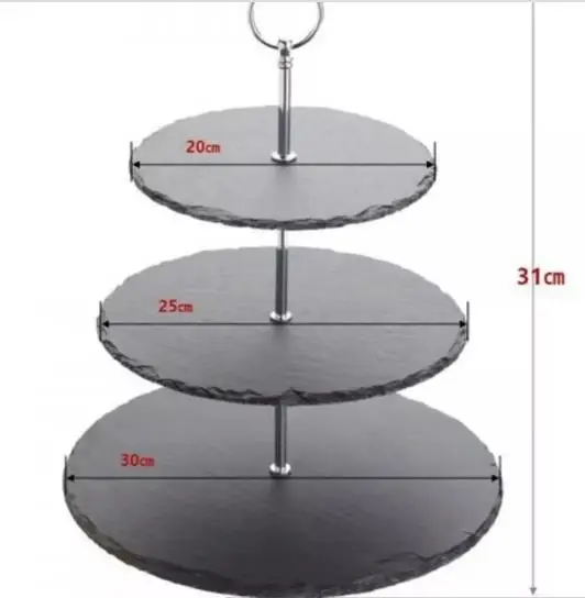 Hot Seller With Black Slate Stone 3 Tier Sushi Plate Party Kebab Round Tray  cake stand