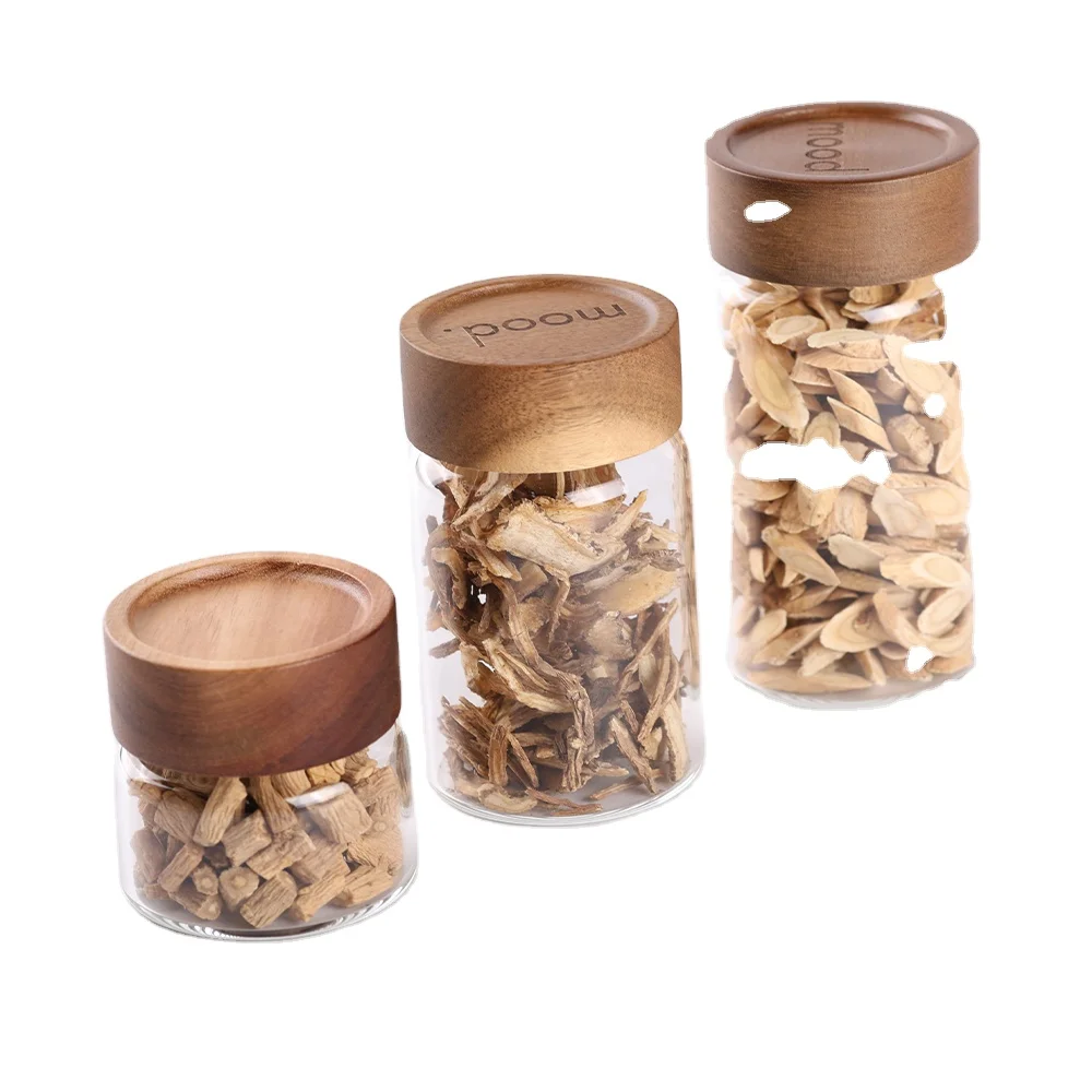 High Borosilicate Food Canisters Transparent glass storage jar with Bamboo wooden lid