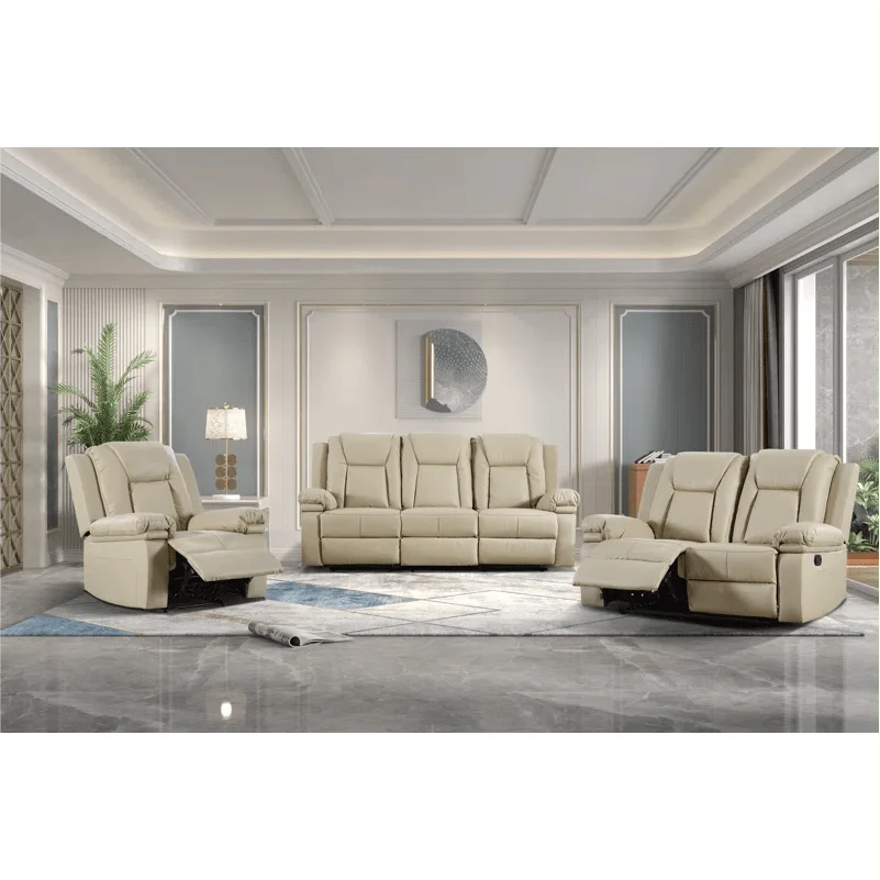 SANS 3+2+1 Modern 7 Seater Leather Manual Recliner Sofa Set For Living Room Furniture