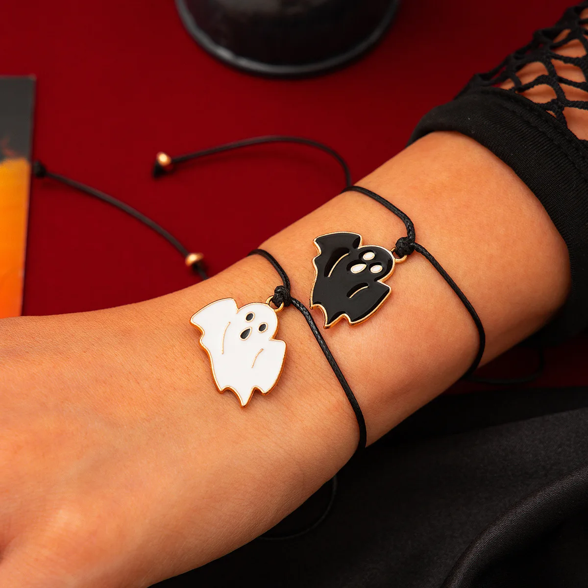 Black White Ghost Bracelet Colorful Pumpkin Wax Rope Bracelet for Women Halloween Party Prom Jewelry Gift