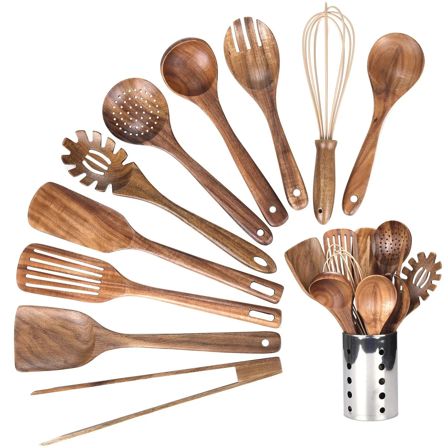 Лидер продаж на Amazon, Высококачественная Ложка Из Натурального Тикового Дерева, антипригарная посуда, кухонная утварь