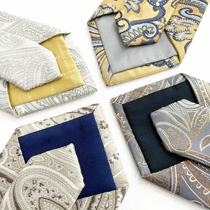 Custom Luxury Paisley Mens Silk Neckties Party Accessory Classic Gray White Flowers Ties