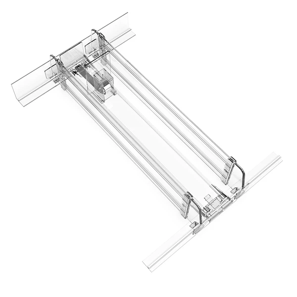 Adjustable Supermarket Cosmetic Crystal Transparent Plastic Shelf Pusher System Loaded Display Rack Trays