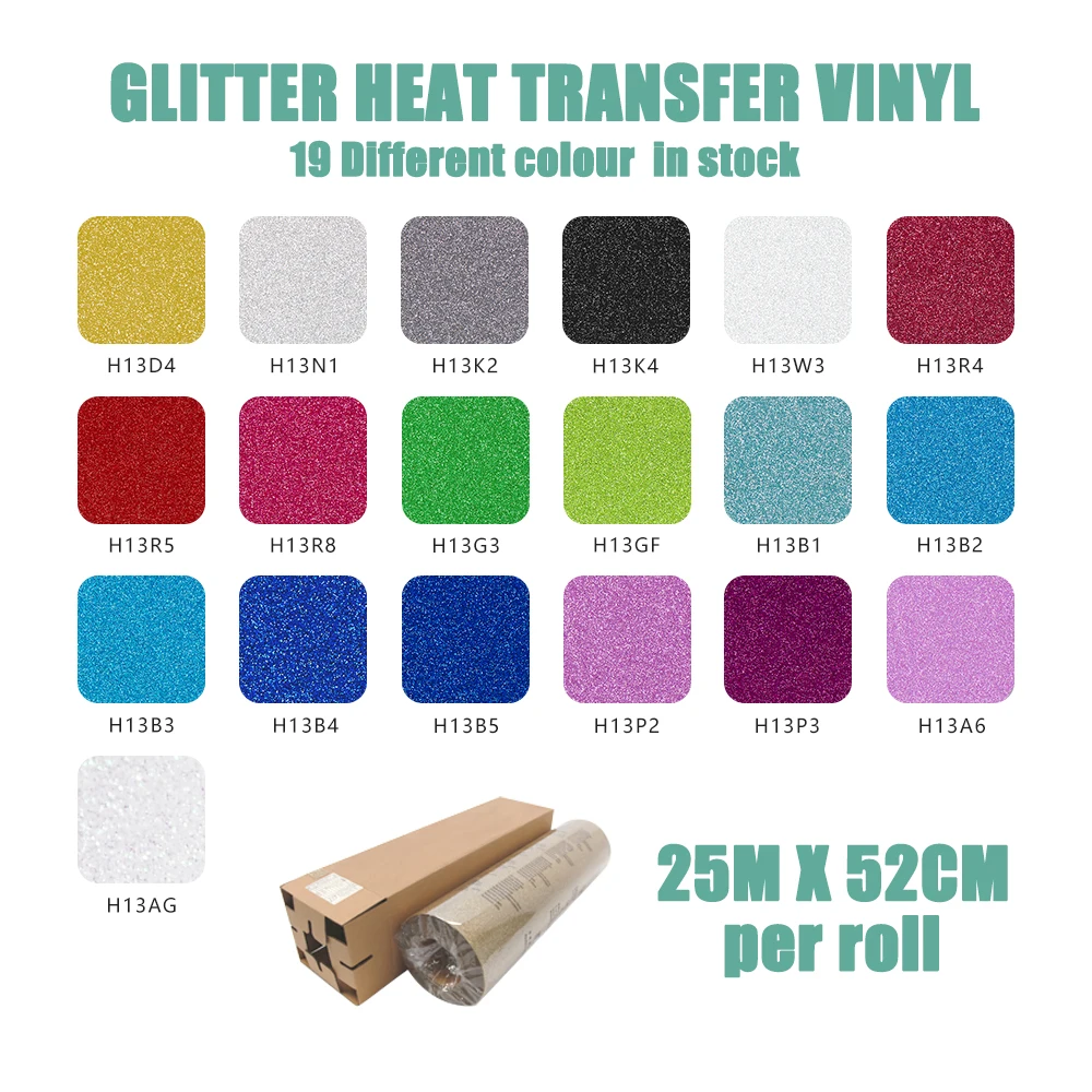 Fast Shipping 50cm*25m Gold Heat Press Vinyl Flex HTV Glitter Transfer Vinyl Rolls
