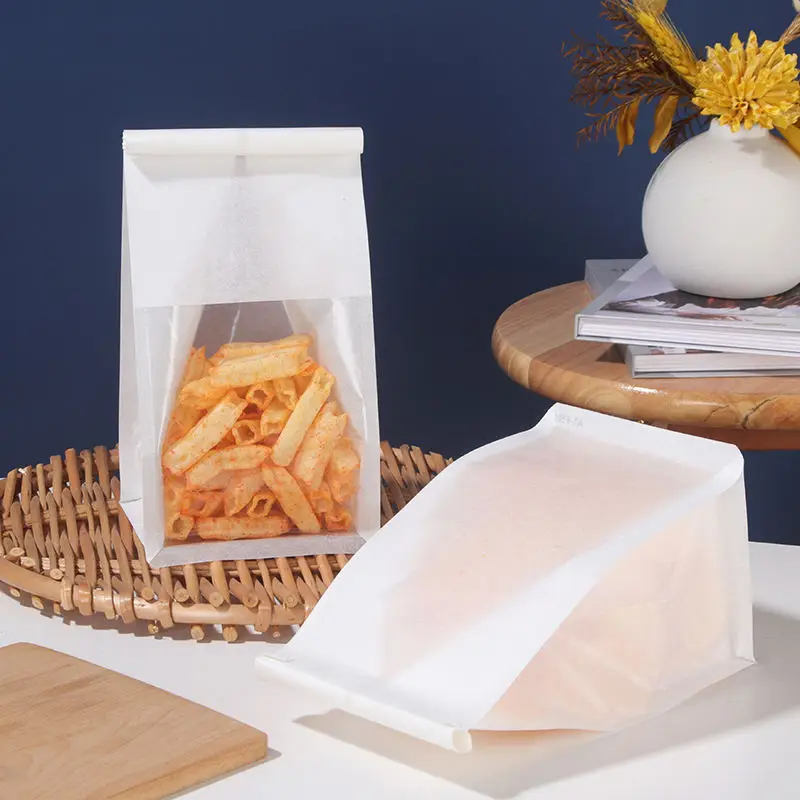 Factory Manufacturer Bakery Food Printed white Kraft Bread Packaging Paper Bags With Plastic Window