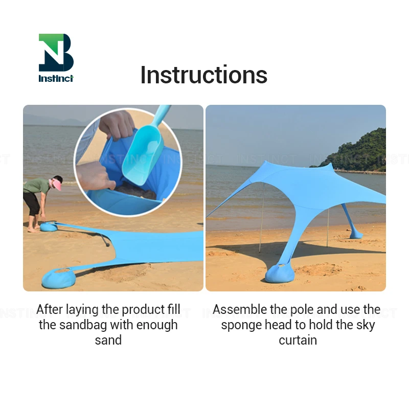 INSTINCT  Camping canopy Beach Canopy Awning lycra Sunshade Beach Tent With Sandbag  Aluminum Poles Sun Shelter