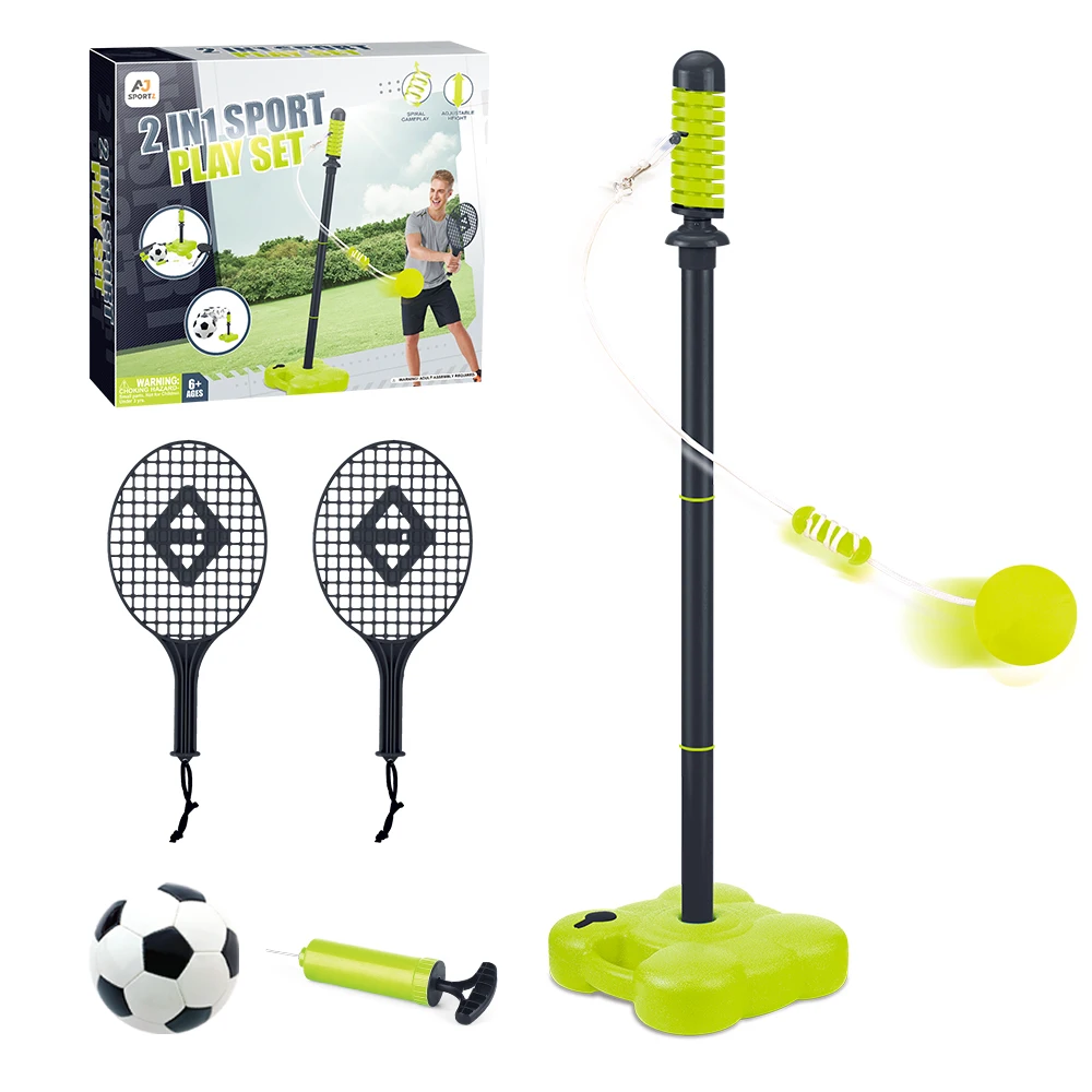 2 In 1 Tetherball Set With Base Tether Tennis Sets & Swing Soccer For Kids Outdoor Backyard Lawn Beach