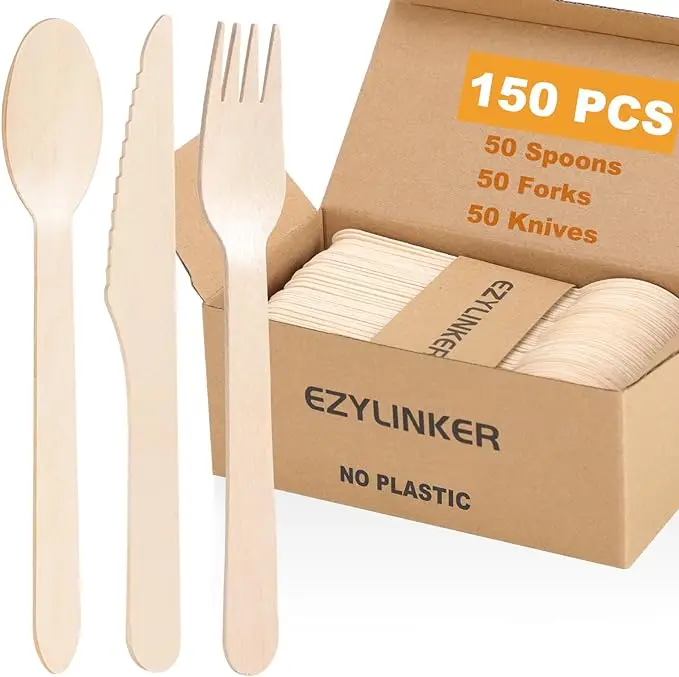 Environmentally Friendly Disposable Wooden Cutlery Set Biodegradable Birch Wooden Knife Fork and Spoon for Cross-Border Use