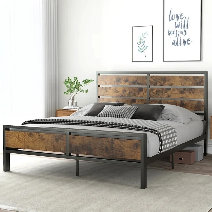 Manufacturer Direct Sale Custom Metal Bed Frame King OF Bedroom High Headboard Twin Metal Bed