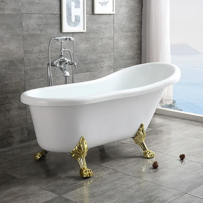 Vintage Luxury Cast Iron Gold Clawfoot Acrylic Freestanding Bathtub