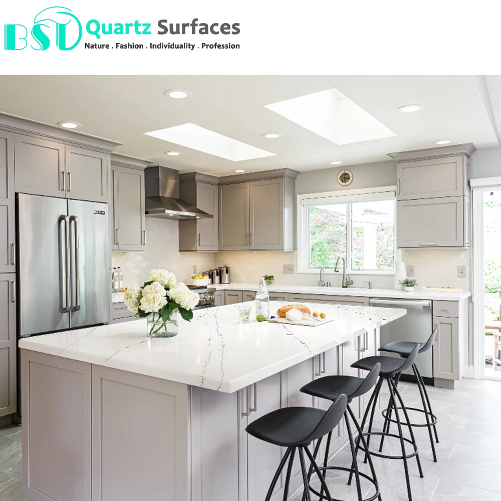 White Calacatta Artificial Quartz Stone Slab with Polished/Matte/Lichi Surfaces