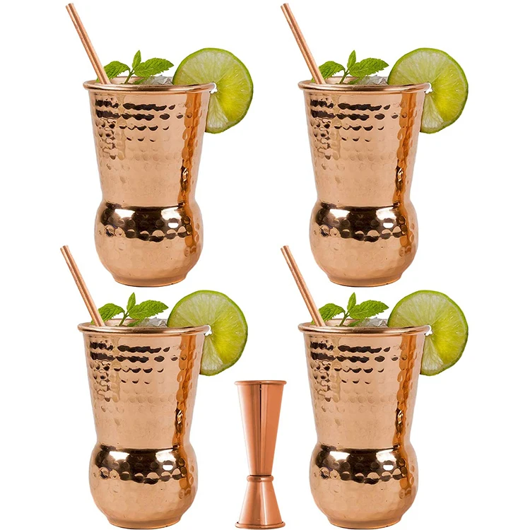Food Safe Copper Plated Drinking Cups 16 oz Hammered Design Tumblers