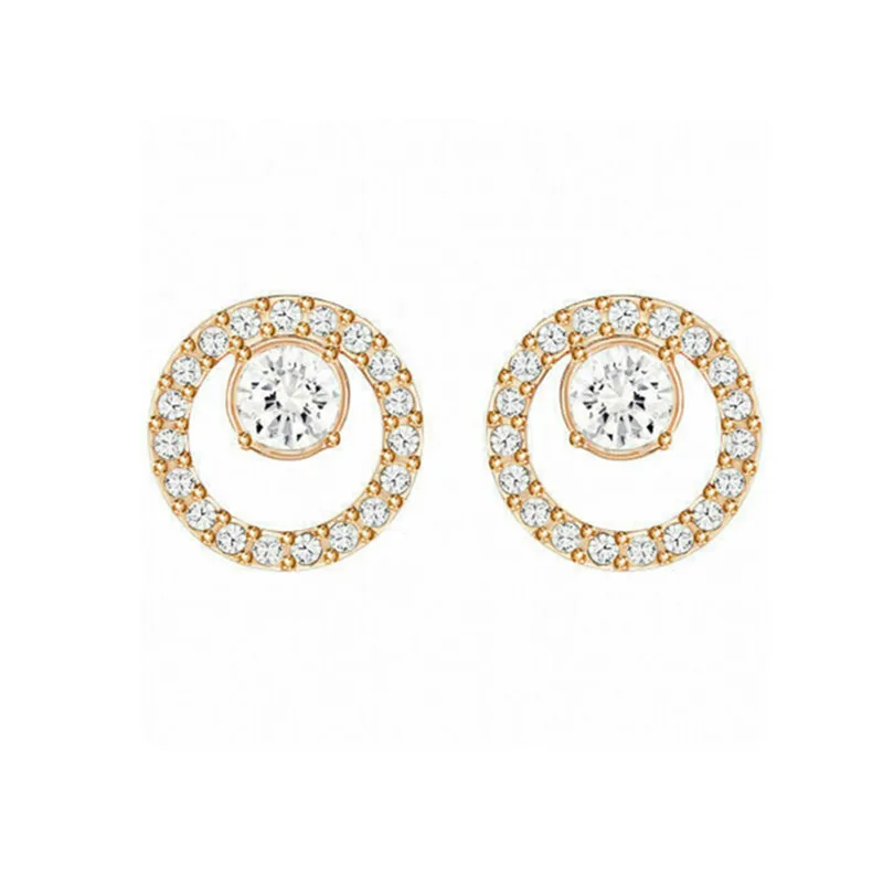 Women Wedding Jewelry S925 Sterling Silver Round Zircon Cubic Zirconia Stud Earrings