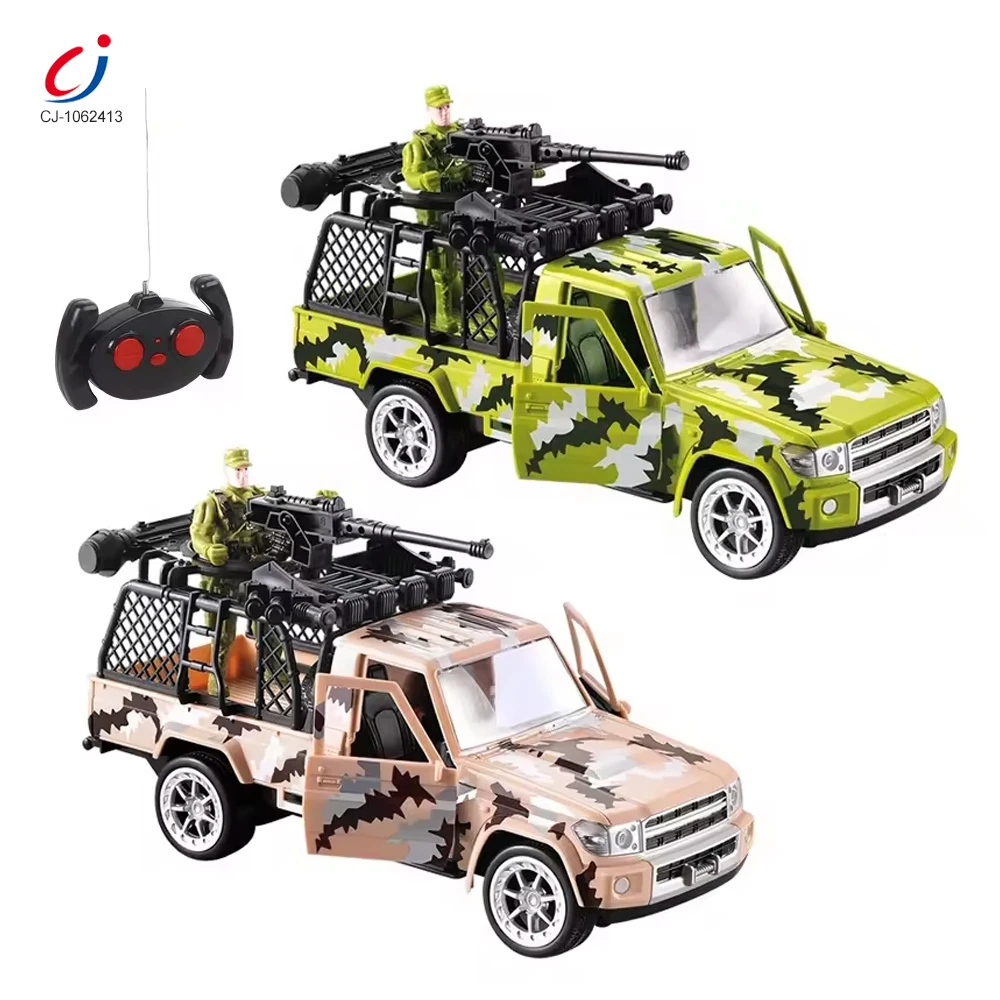 Newly designed 4 channel remote control open door pickup truck plastic army men toy and cars