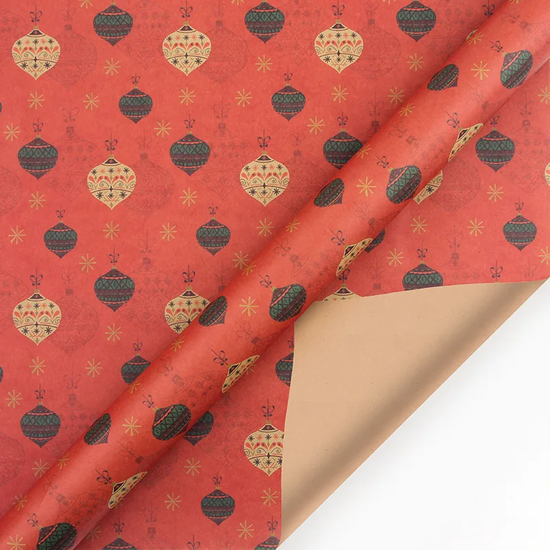 Custom Logo Printed Christmas Style Kraft Paper Gift Roll Durable Virgin Pulp Wrapping Paper Packaging