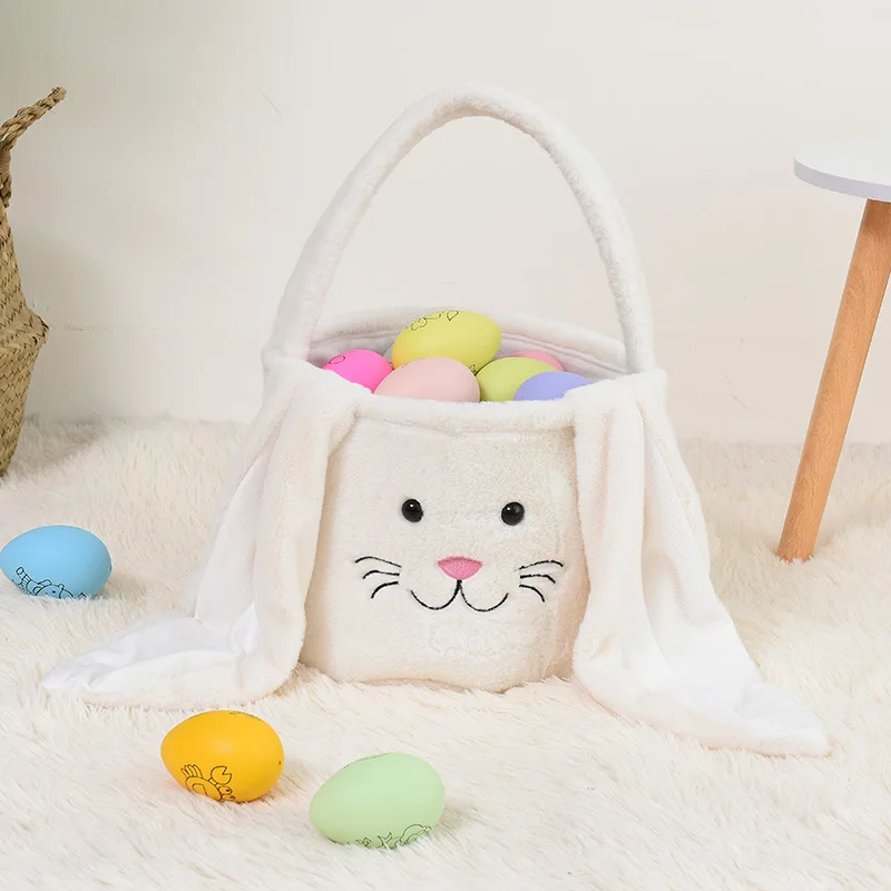 Wholesale Easter Bucket For Egg Bags Short Plush sublimation easter bunny baskets candy gift bag