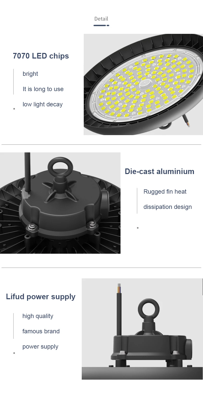 Super Bright 195~208lm/W Adjustable 100w 150w 200w 300w Smd 7070 Ufo LED High Bay Lights for Warehouse Workshop Sports Center