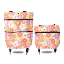Supermarket Large Capacity Foldable Shopping Trolley Bags Carts Print Aluminium Folding Shopping Cart Hand Trolley Two Wheels