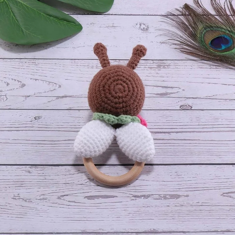 Custom baby crochet handmade rattle toy shaker whale teethers pacifier clip beech wood animal chewing toys gift set