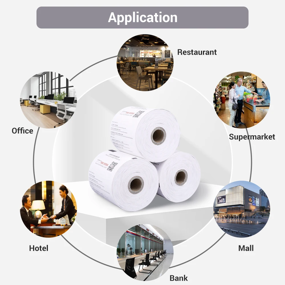 Customized Size Thermal Paper Rolls White Thermal Paper 57x40mm Cash Register POS Receipt Paper