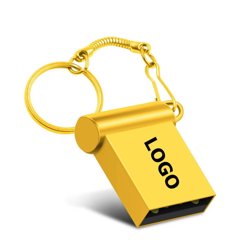 Wholesale mini metal USB flash drive custom logo Pendrive 32GB 64GB 8GB memories chip portable cheap usb stick 2.0 with keychain