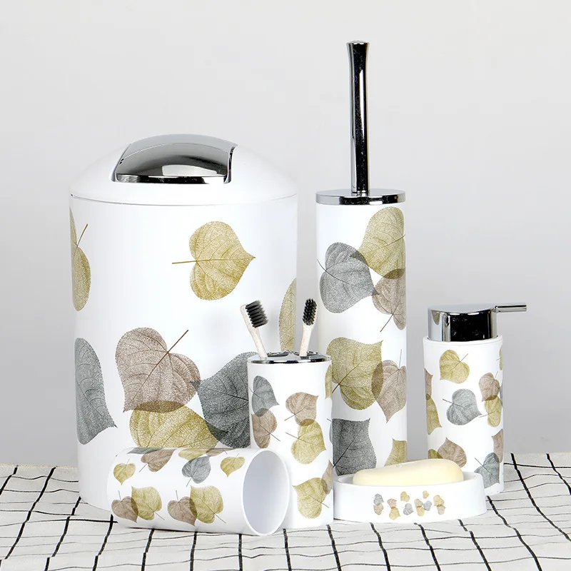 
Hot Sale Commercial Hotel PP 6 Pieces Luxury Plastic Bathroom Accessories Set 