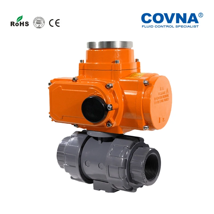 COVNA 2 inch DC 12V 24V Flange Type IP68 Waterproof Electric Actuator PVC Plastic Motorized Electric Butterfly Valve