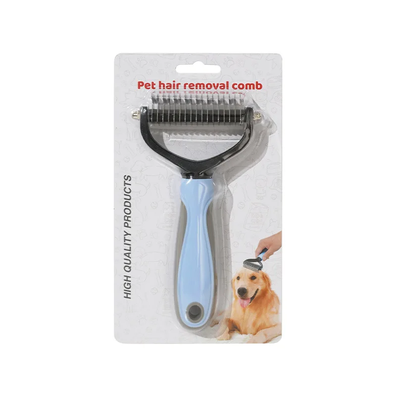 Hyra Dog and Cat Dematting Deshedding Brush Tool - Double Sided Undercoat Rake Shedding Comb Mat Remover L Size Blister package